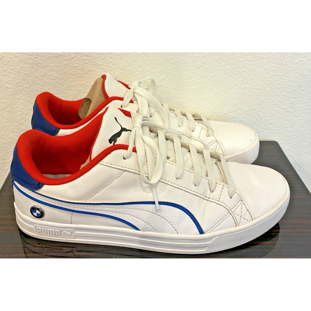 Puma BMW MMS Smash  VULC V3 Lo Mens Size 9 White Blue Red Sneakers 306876-02 EUC